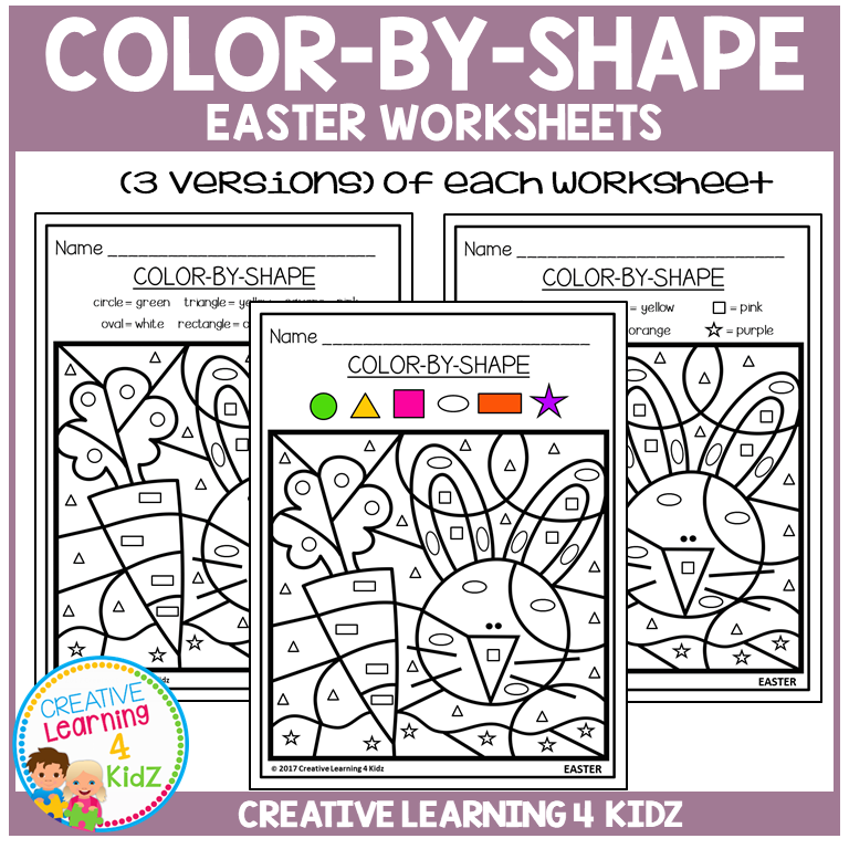 Easter Color by Shapes Worksheets – Differentiated Math Coloring Activities