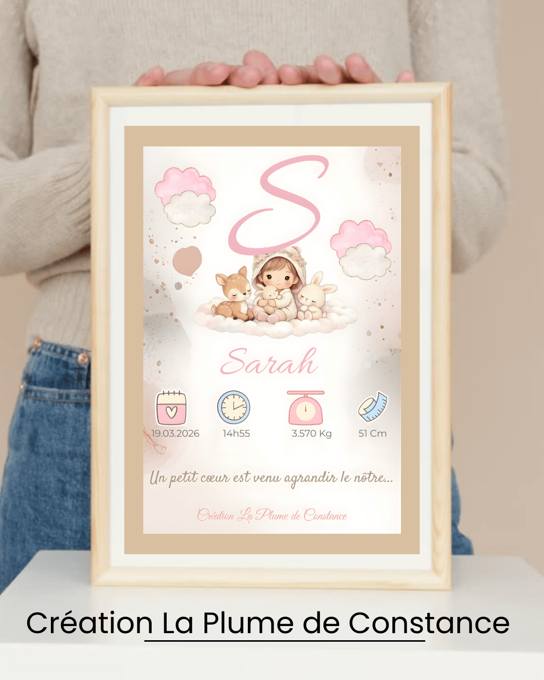 affiche naissance Sarah, affiche bébé personnalisée en Téléchargement numérique  format A4