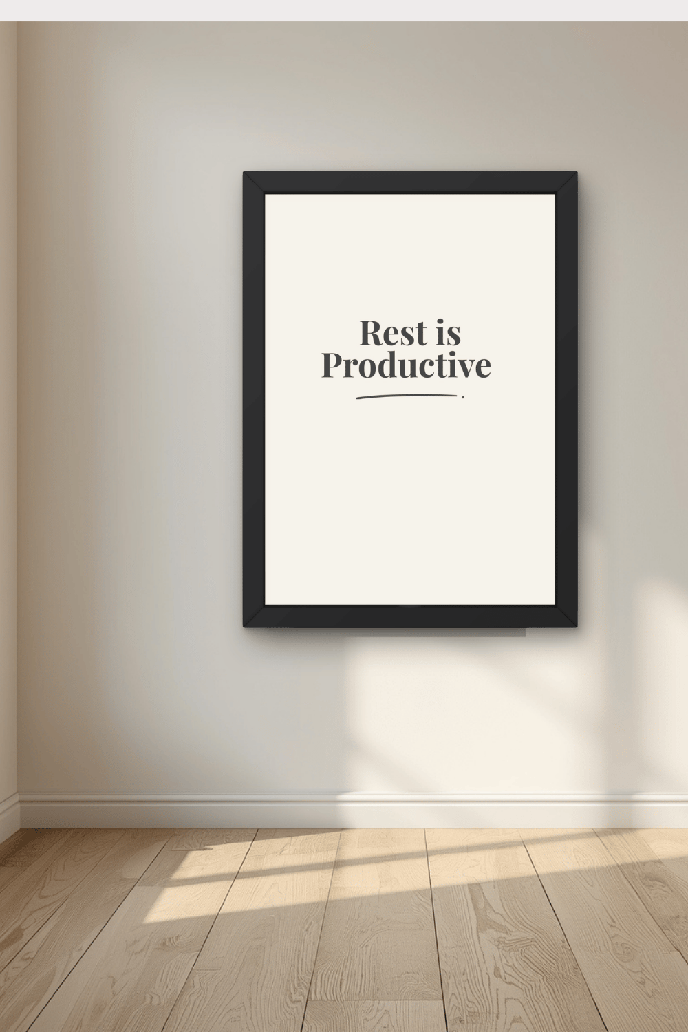 Minimalist charcoal printable wall art Rest is Productive in neutral Scandinavian  interior with natural light