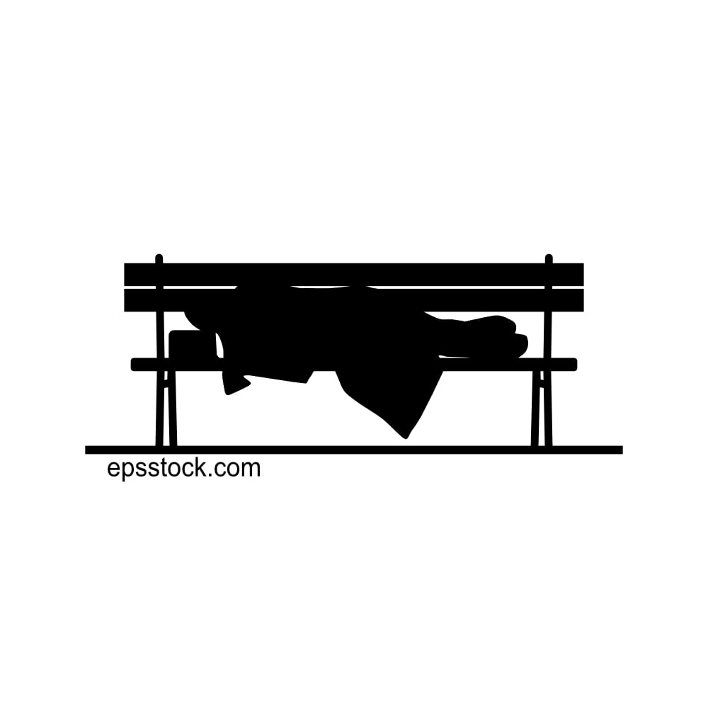 a beggar sleeping on a bench
