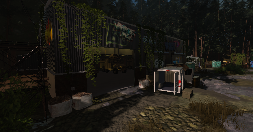 Deserted buildings and worn structures in Roblox town map
