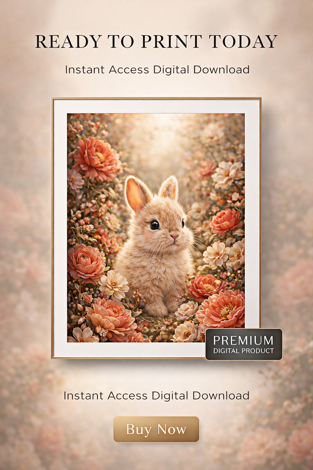 Floral bunny printable wall art collection showing nursery mockups, digital product display, file formats, and printable artwork presentation.