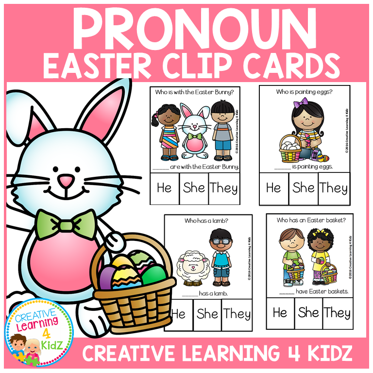 Easter Pronoun Clip Cards | He She They Grammar & Sentence Practice for ...