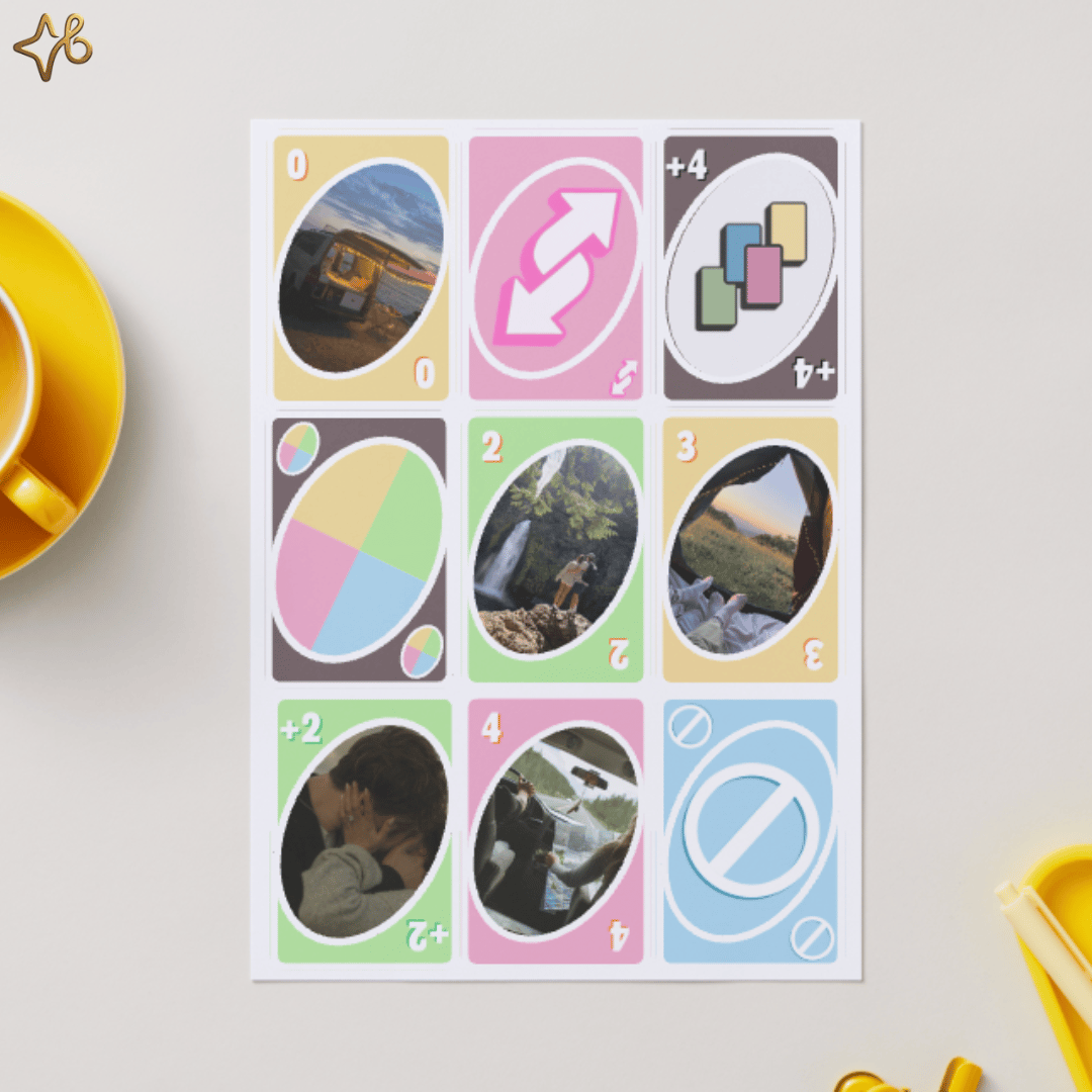 Planche de cartes de jeu photo à imprimer soi-même pour un cadeau original.