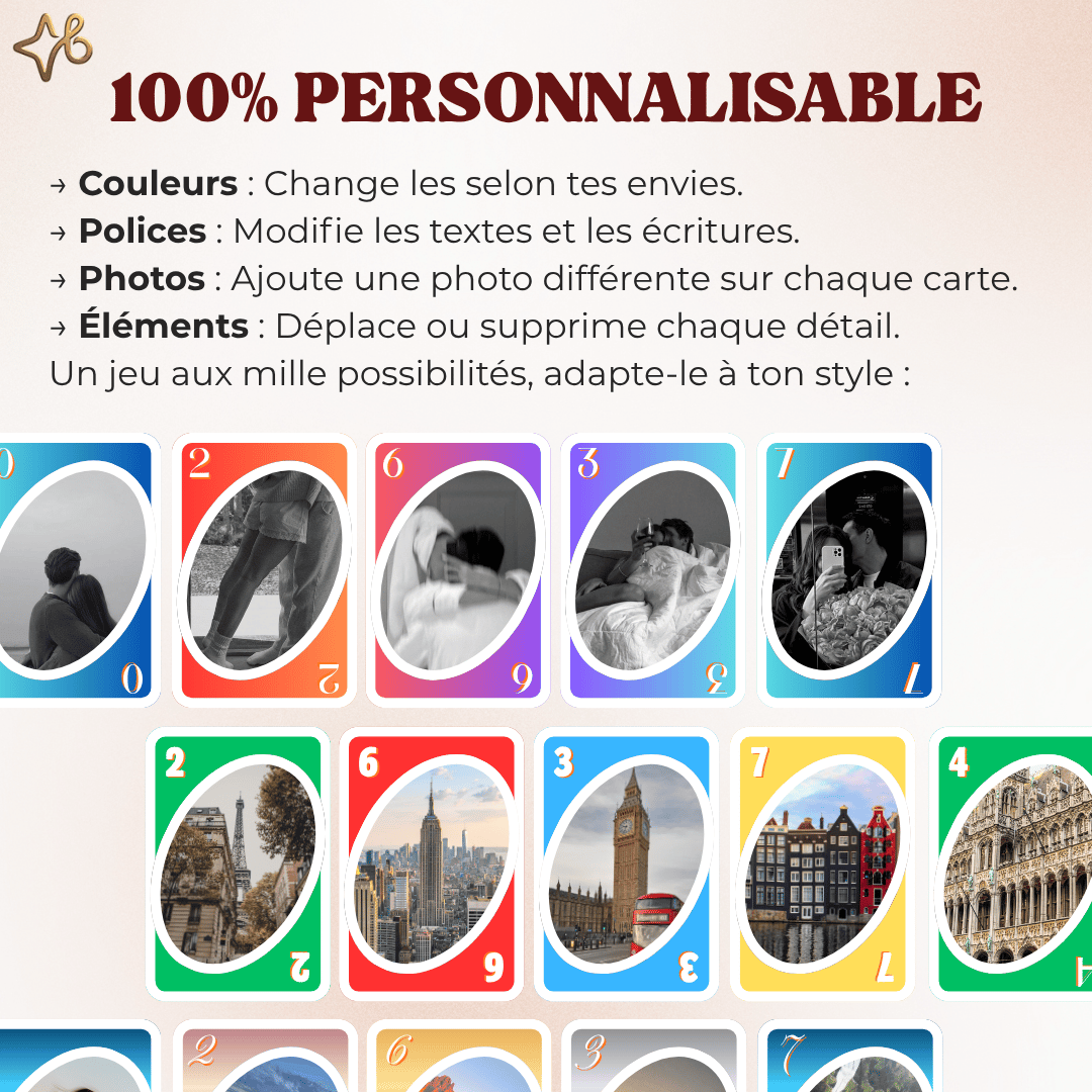 Exemples de cartes personnalisables Bylodie avec différents monuments et photos de voyage.