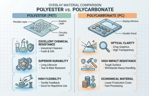 Comparison of polyester and polycarbonate materials for industrial graphic overlays