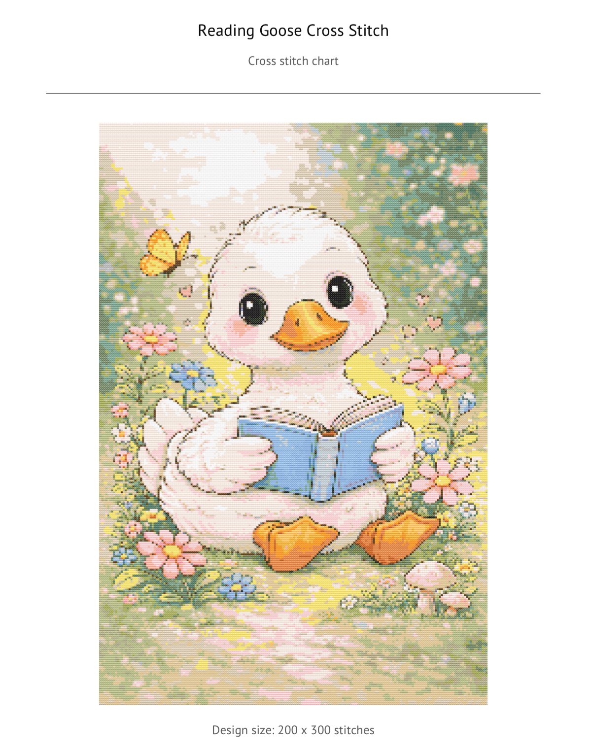 •	reading goose cross stitch pattern 	•	duck reading book embroidery chart 	•	cute animal cross stitch PDF 	•	kawaii goose needlepoint pattern 	•	beginner cross stitch animal design 	•	floral duck embroidery pattern 	•	cozy cross stitch printable 	•	baby 