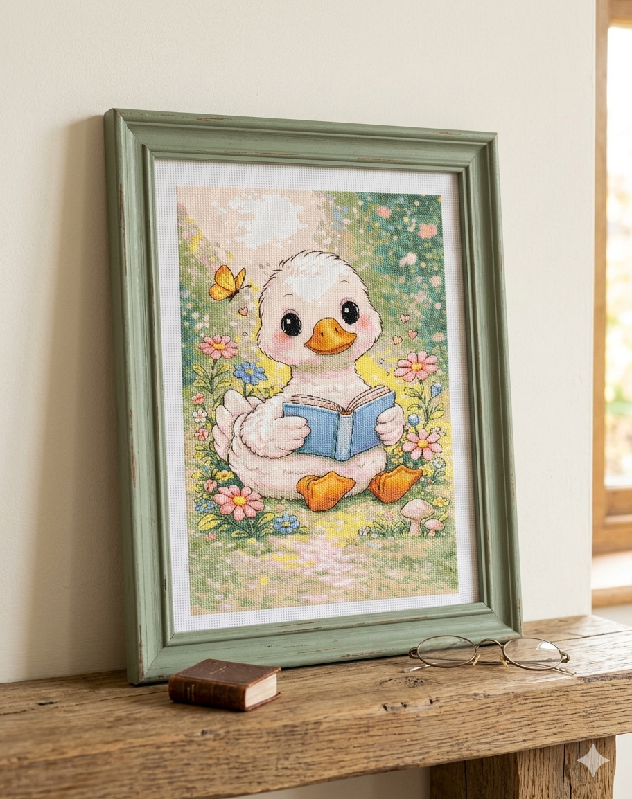 •	reading goose cross stitch pattern 	•	duck reading book embroidery chart 	•	cute animal cross stitch PDF 	•	kawaii goose needlepoint pattern 	•	beginner cross stitch animal design 	•	floral duck embroidery pattern 	•	cozy cross stitch printable 	•	baby 