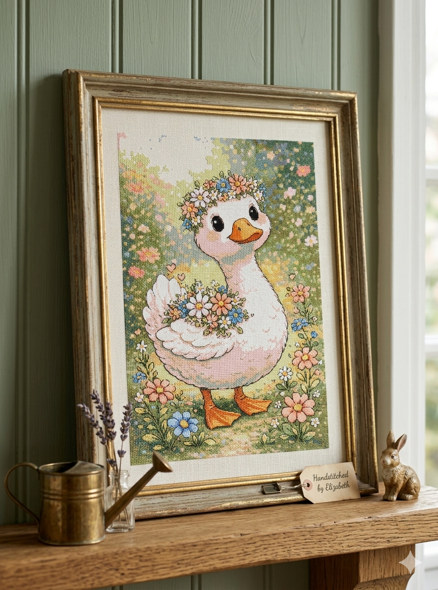 •	goose cross stitch pattern 	•	flower crown goose embroidery 	•	cottagecore cross stitch pattern 	•	cute animal cross stitch PDF 	•	beginner cross stitch pattern goose 	•	floral goose embroidery design 	•	small cross stitch project 	•	aesthetic embroider