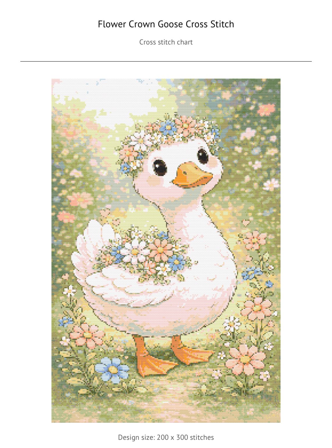 •	goose cross stitch pattern 	•	flower crown goose embroidery 	•	cottagecore cross stitch pattern 	•	cute animal cross stitch PDF 	•	beginner cross stitch pattern goose 	•	floral goose embroidery design 	•	small cross stitch project 	•	aesthetic embroider