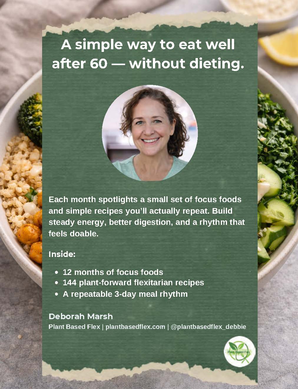 Plant-forward flexitarian cookbook backcover image.