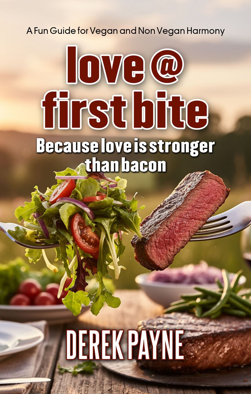 “Love vs Bacon book cover – vegan vs non-vegan lifestyle guide”