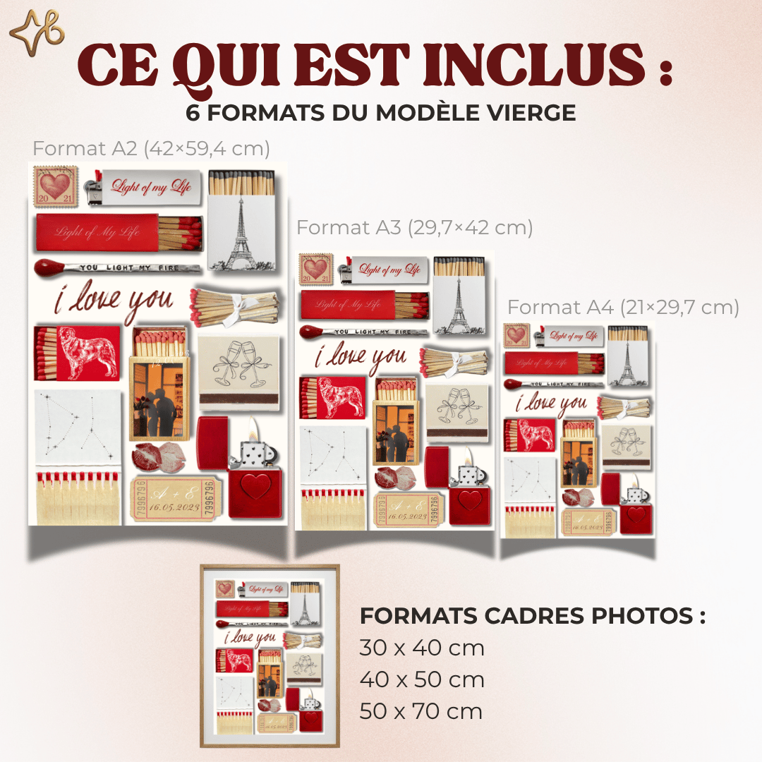 Guide des formats disponibles pour l'affiche personnalisée : A2, A3, A4 et tailles de cadres standards.