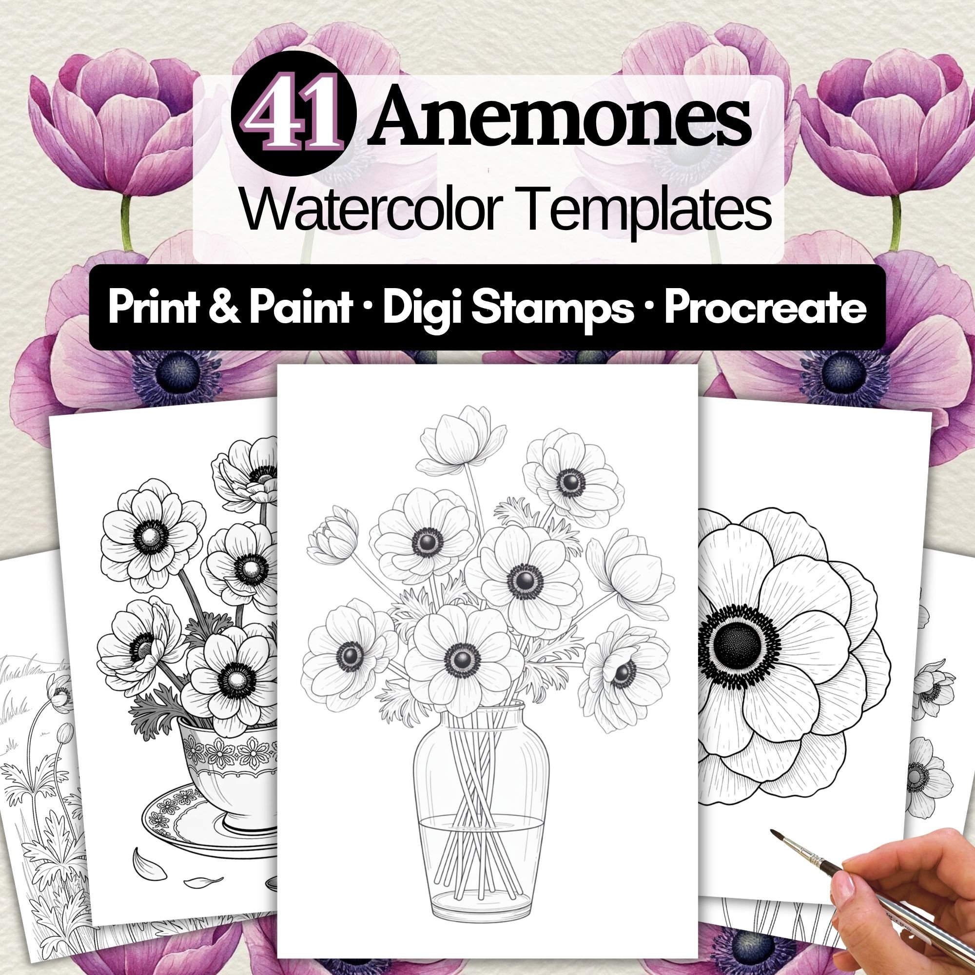 Anemones Watercolour Templates