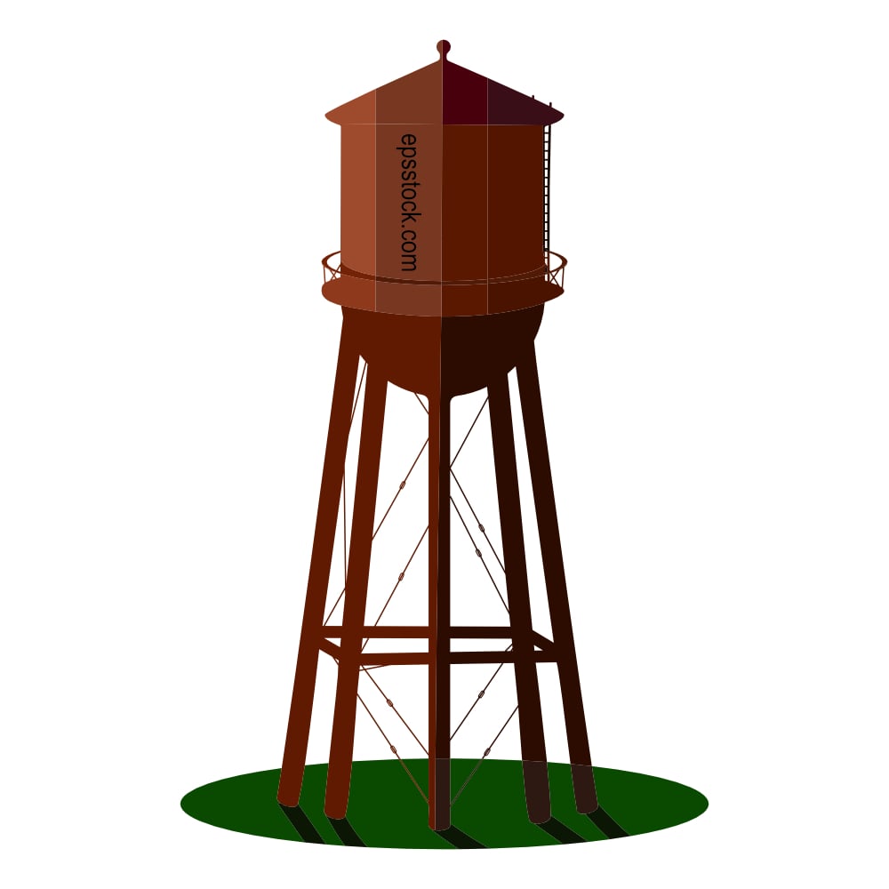 Old Water Tower , flat color vector illustration