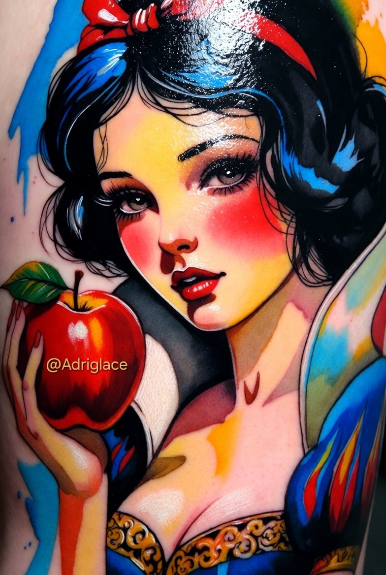 Pack 4 | Tatuagem Digital Branca de Neve – Estilo Aquarela Vibrante Premium  Pack 4 – Tatuagem Digital Branca de Neve Estilo Aquarela Vibrante, Cheia de Cor e Brilho ✨ Transforme sua pele (ou a de seus clientes) em uma obra de arte mágica! Esta ilustração