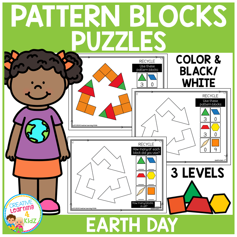Earth Day Pattern Block Puzzles Worksheets | Fine Motor & STEM Activity