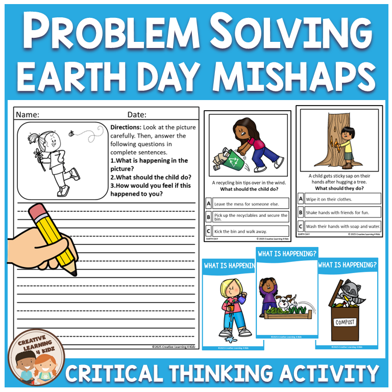 Earth Day Problem Solving Task Cards & Writing Prompts Critical Thinking