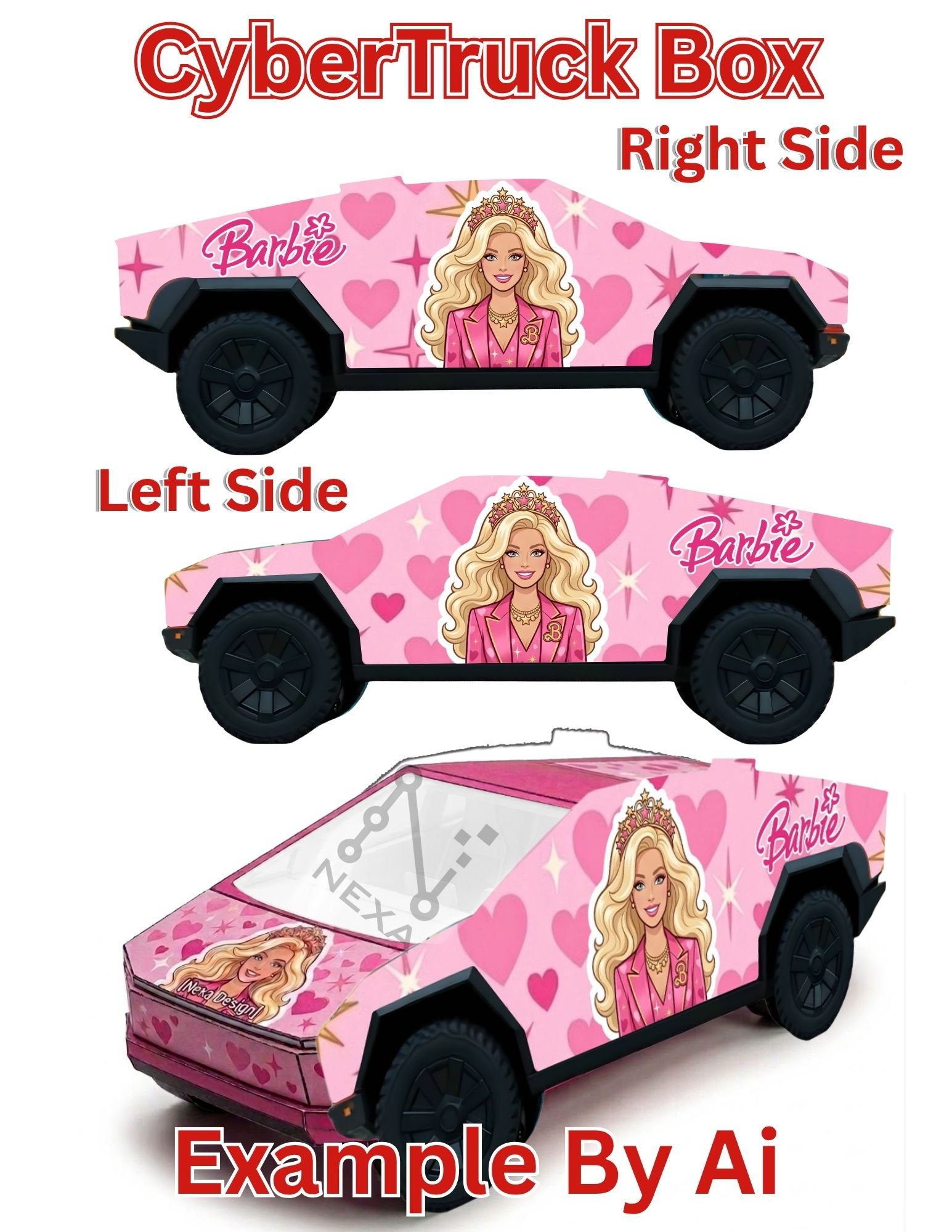 Tesla CyberTruck Gift Box Template | Barbie Theme | Printable in 13x19 ...