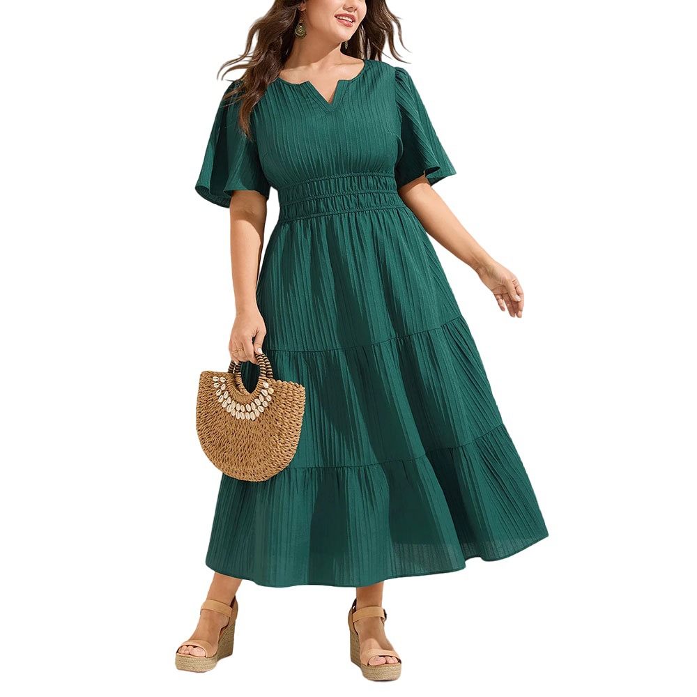Women’s plus size casual dress with short flutter sleeves