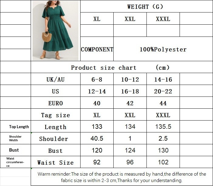 Plus size dark green A-line dress with high waist smocked design