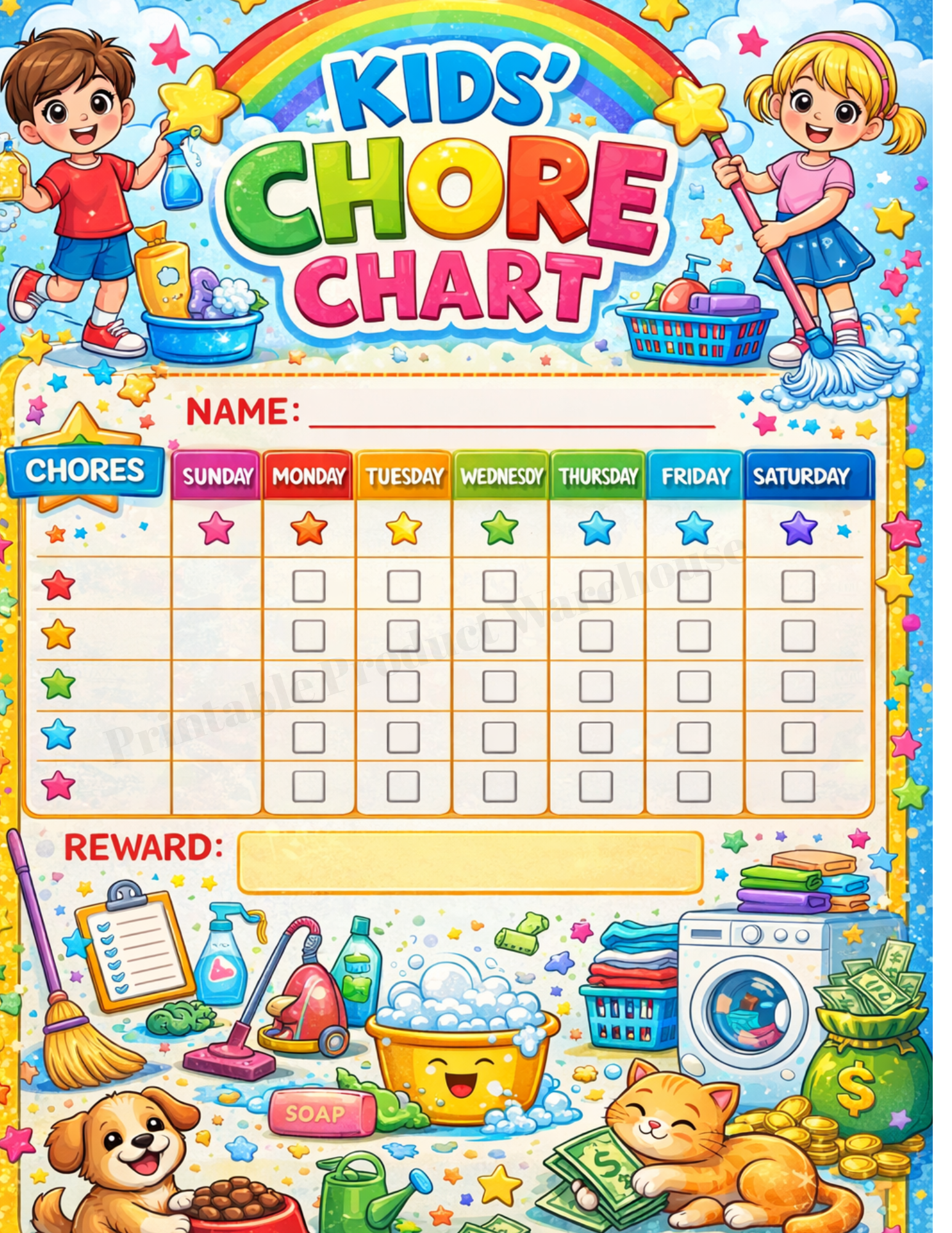 Kids Chore Chart Printable | Daily & Weekly Chore Tracker for Kids - Payhip