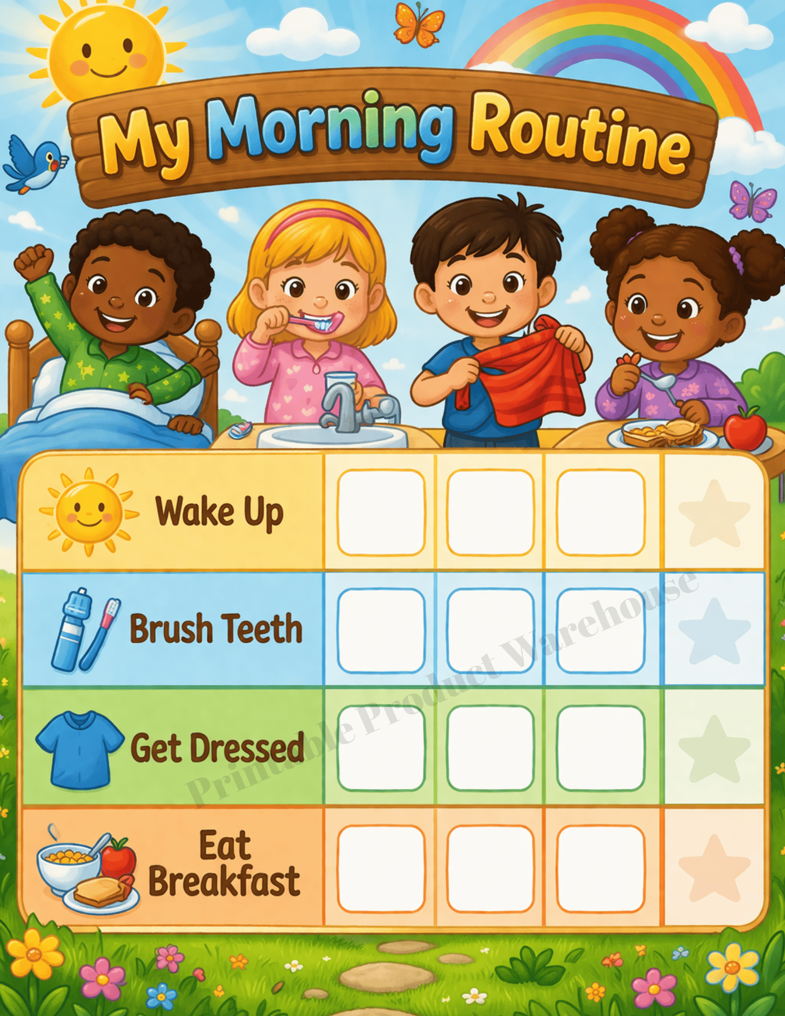 Colorful Morning Routine Background Morning Routine Chart for Kids | Printable Daily Routine Checklist - Payhip