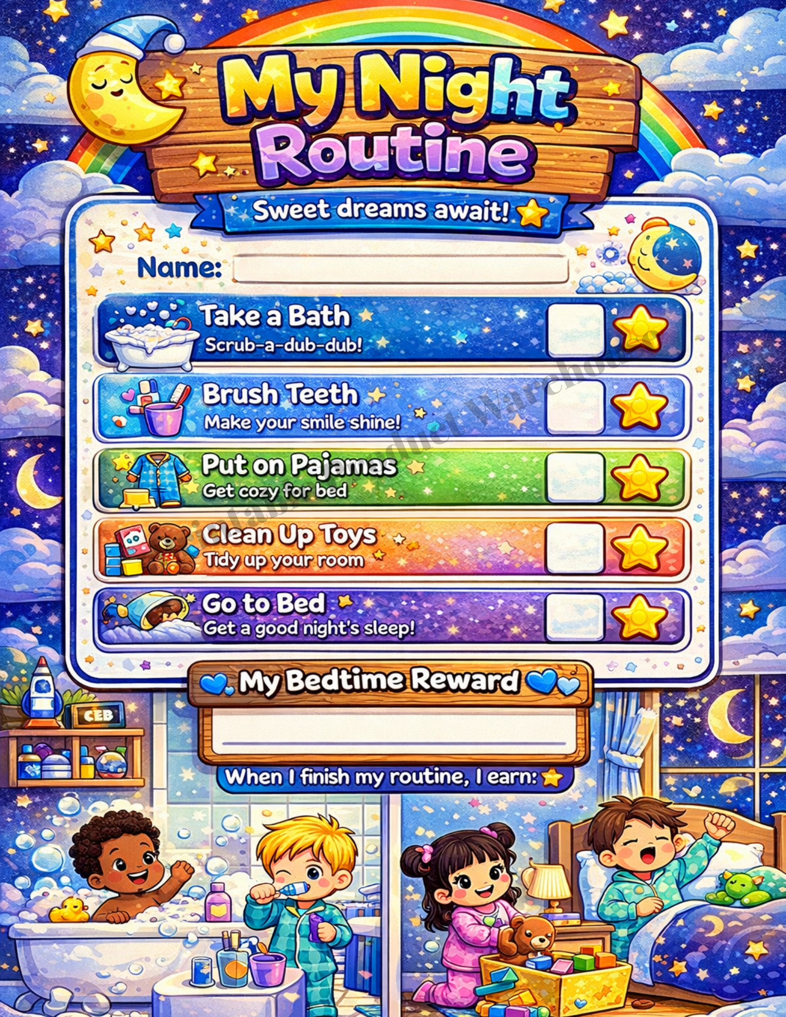Night Routine Chart for Kids | Bedtime Routine Printable - Payhip
