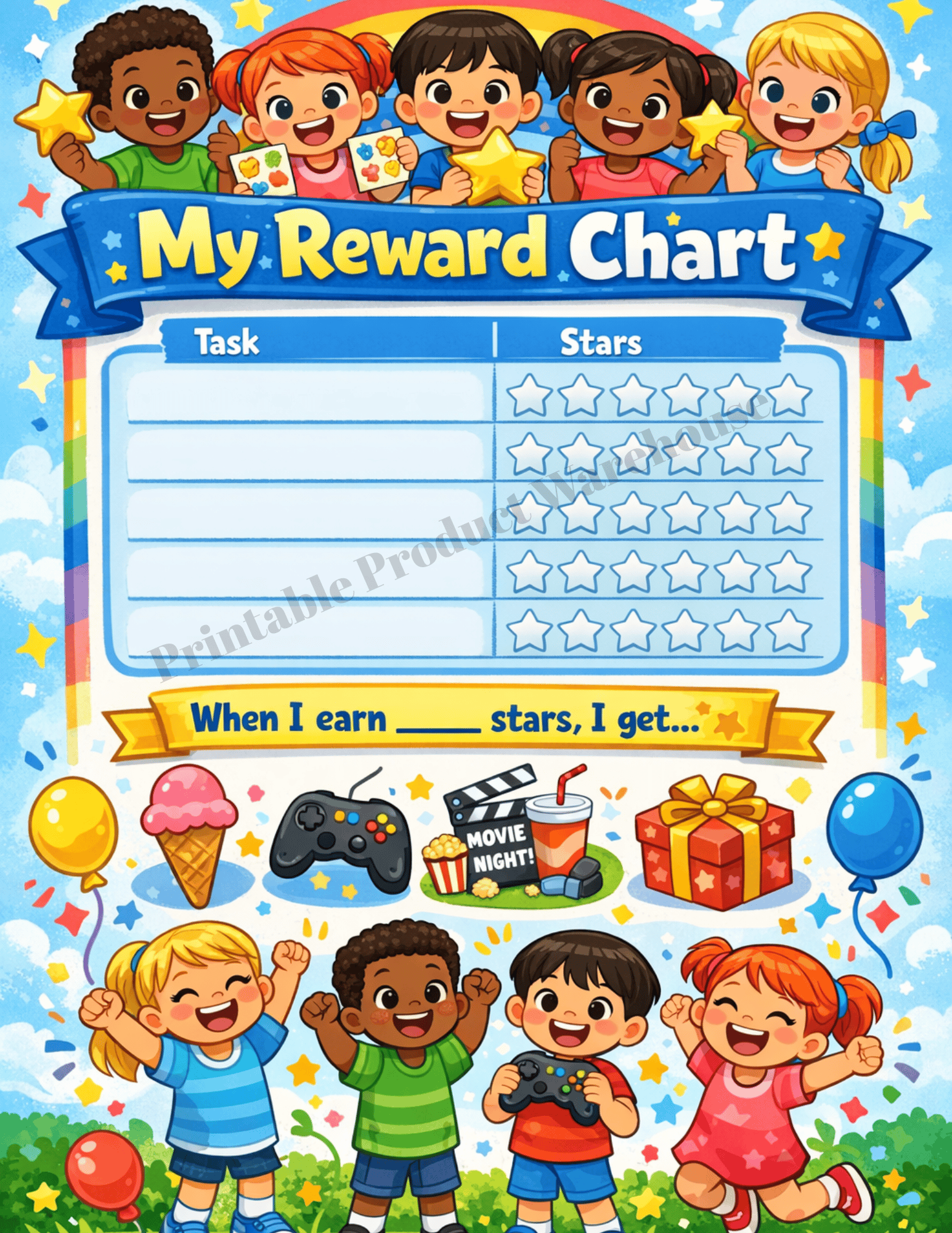 Reward Chart for Kids | Star Chart Printable for Positive Behavior - Payhip