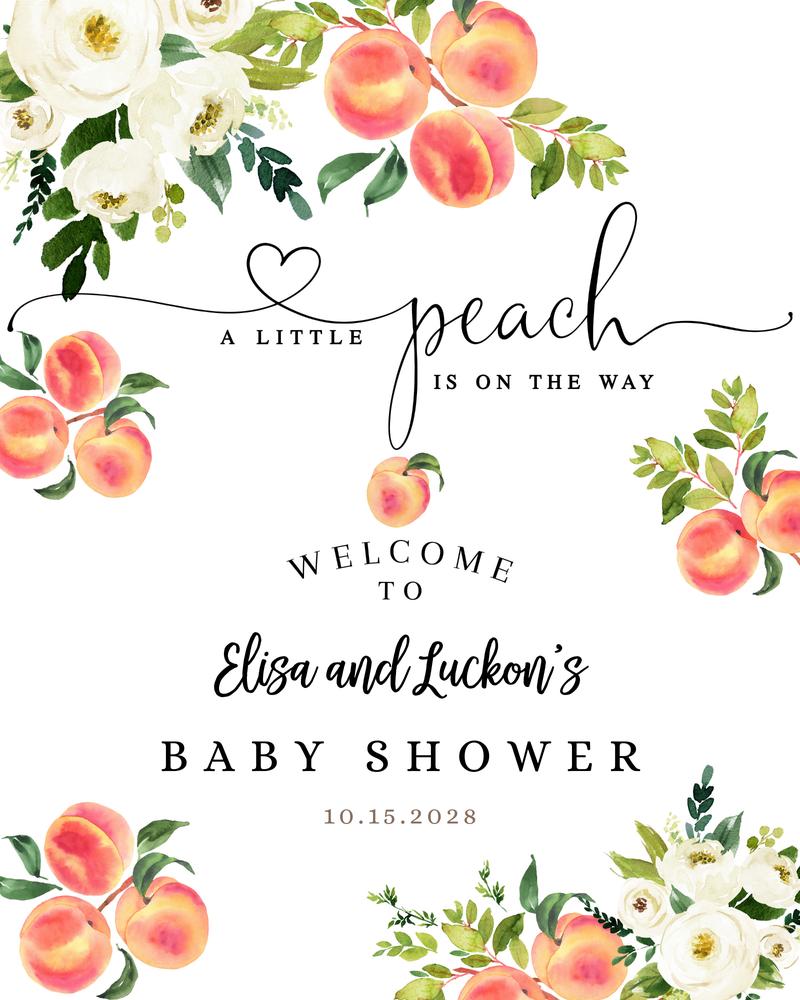Peach Baby Shower Welcome Yard Sign | Editable Canva Template | Sip and See