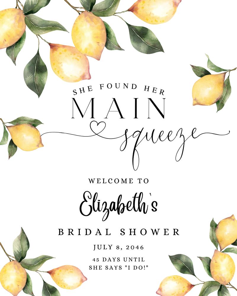 Citrus Lemon Bridal Shower Welcome Sign Template | Editable Main Squeeze Decor