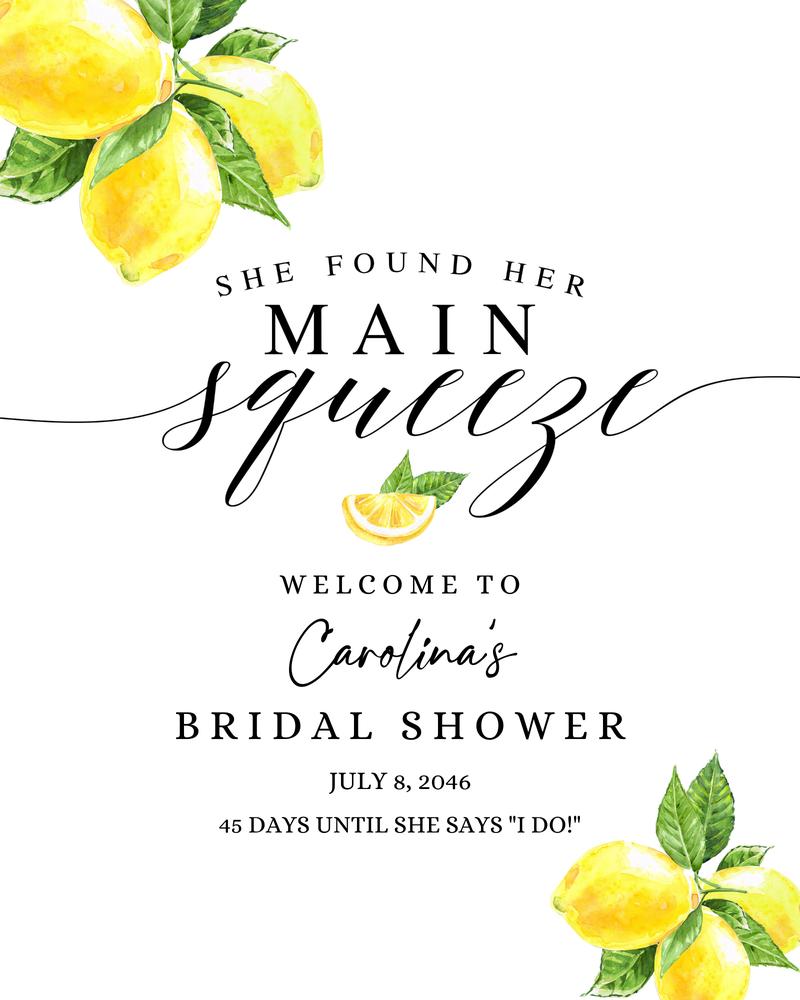 Lemon Bridal Shower Welcome Sign Template | Main Squeeze Greenery Decor