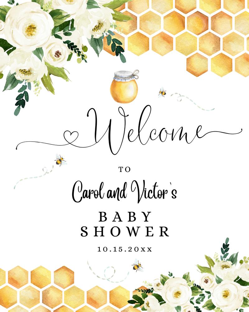 Rustic Honey Bee Baby Shower Welcome Sign | Editable Canva Template