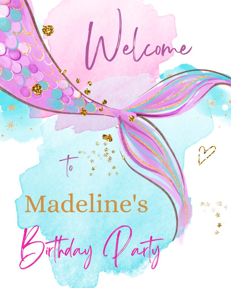Editable Mermaid Welcome Sign - Under the Sea Birthday Poster Canva Template