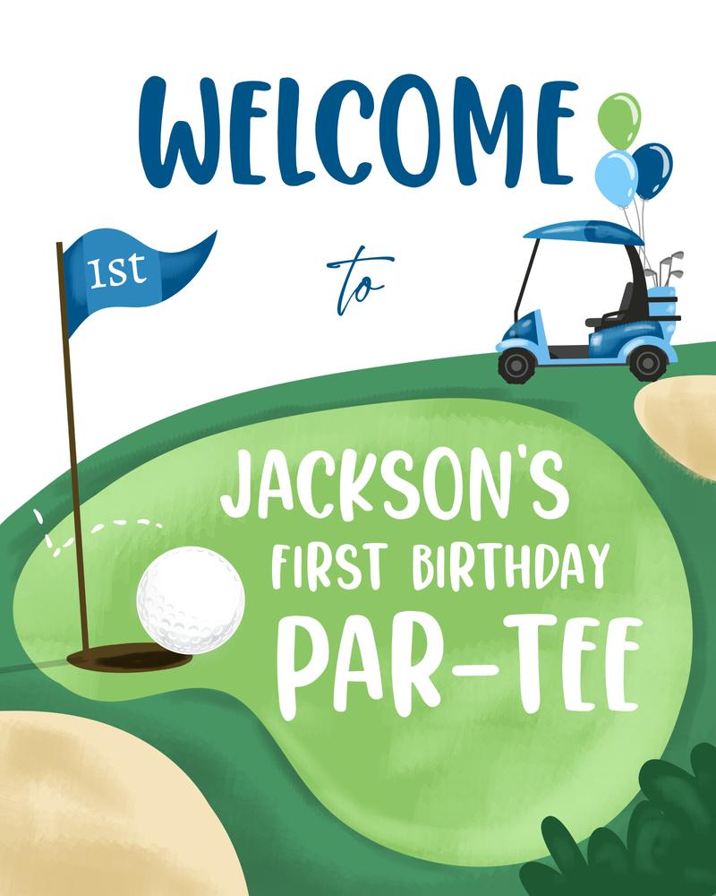 Editable Golf 1st Birthday Welcome Sign | Hole in One Canva Template