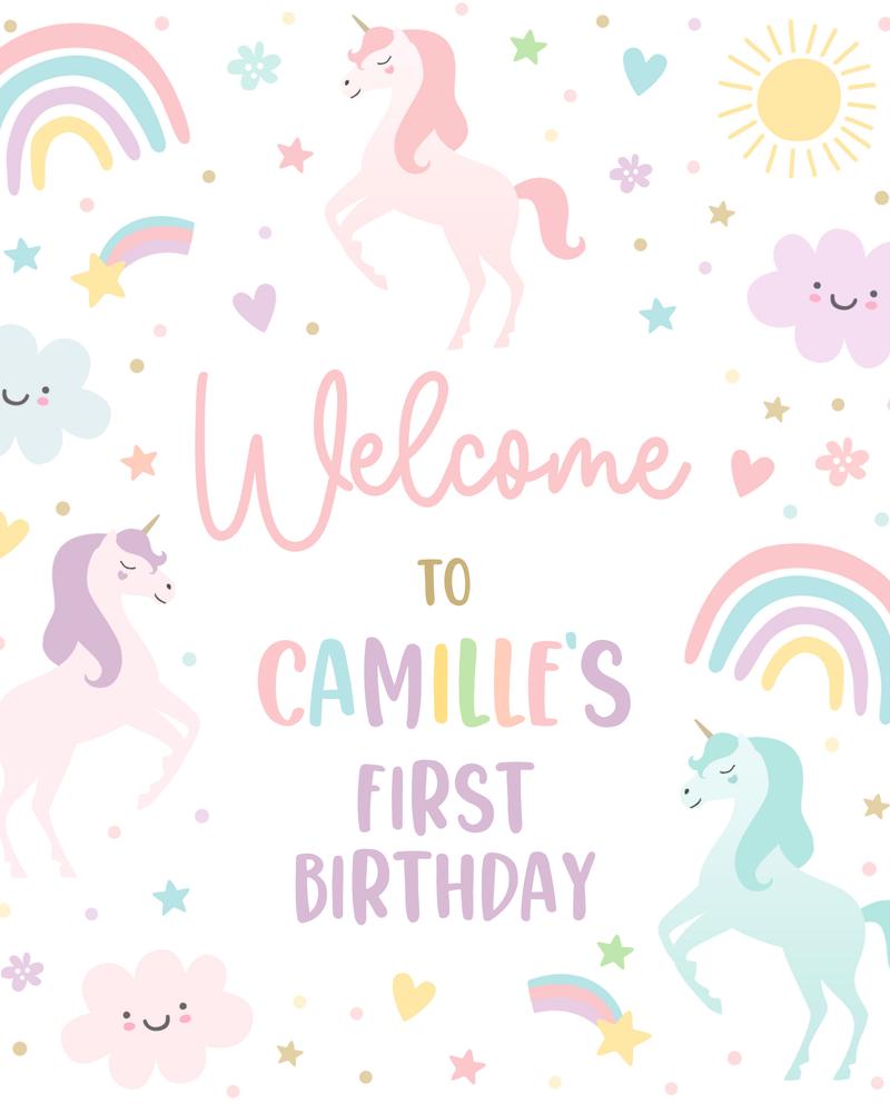 Editable Unicorn Birthday Party Welcome Sign | Magical Pastel Canva Template