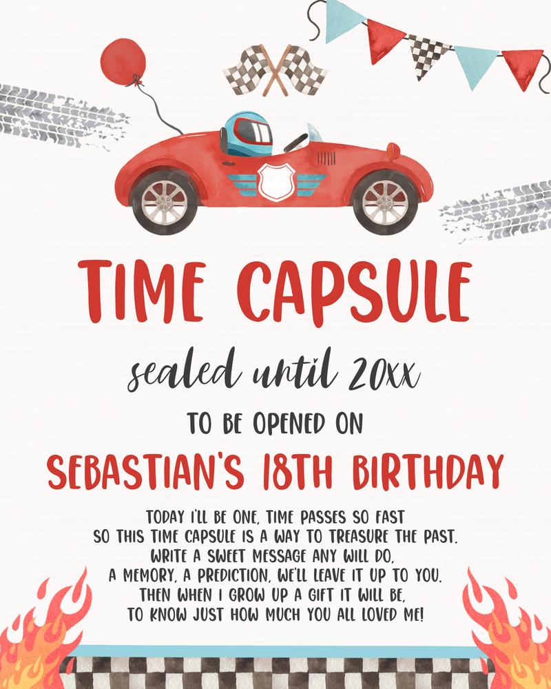 Two Fast Birthday Time Capsule Cards | Race Car 2nd Birthday Canva Template