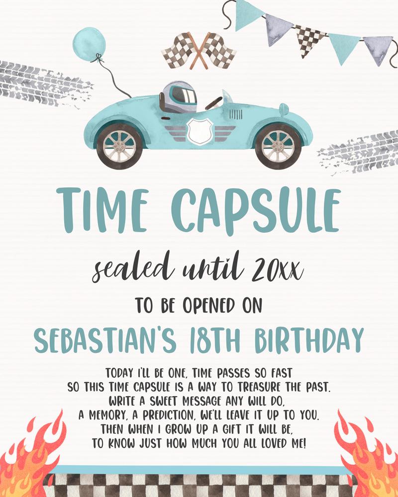 Two Fast Birthday Time Capsule Cards | Editable Race Car 2nd Birthday Template