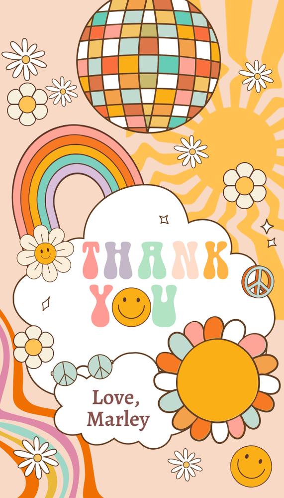 Editable Groovy Retro Birthday Favor Tags | Pink Flower Power Canva Template