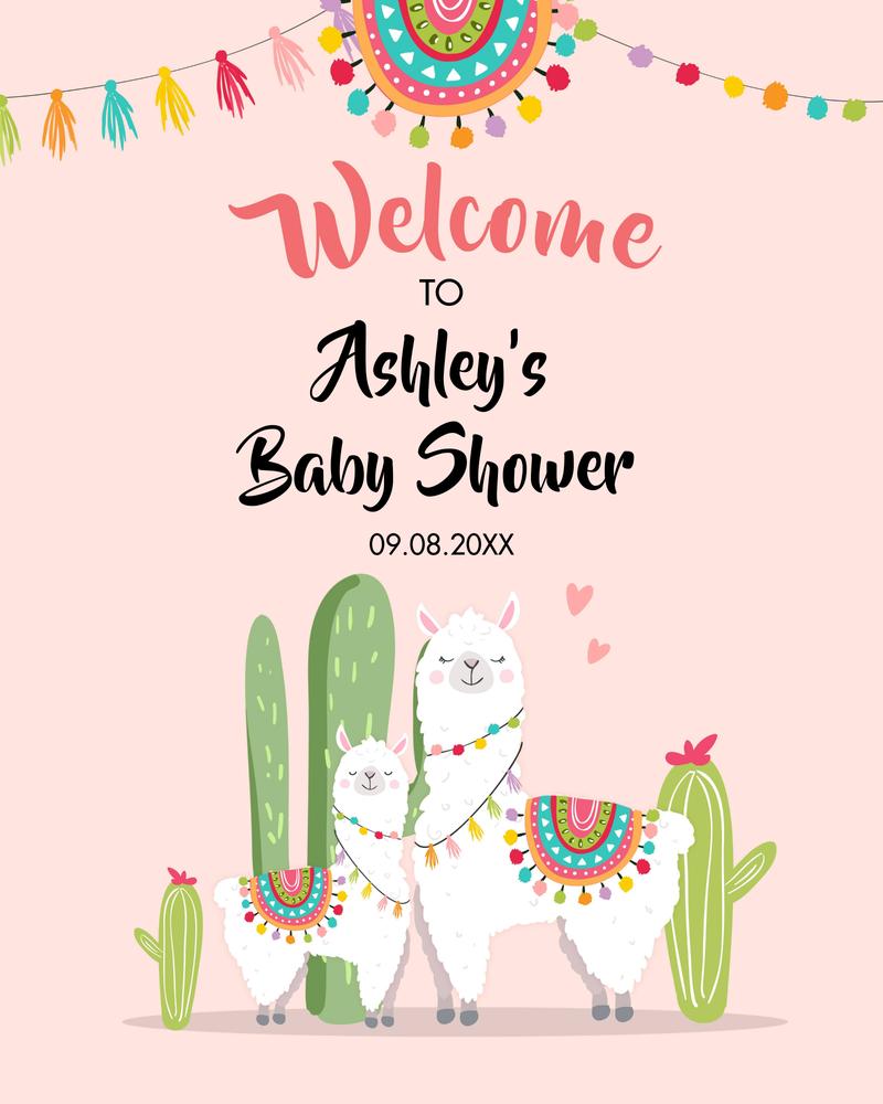 Editable Llama Baby Shower Welcome Sign | Pink Floral Cactus Fiesta Canva