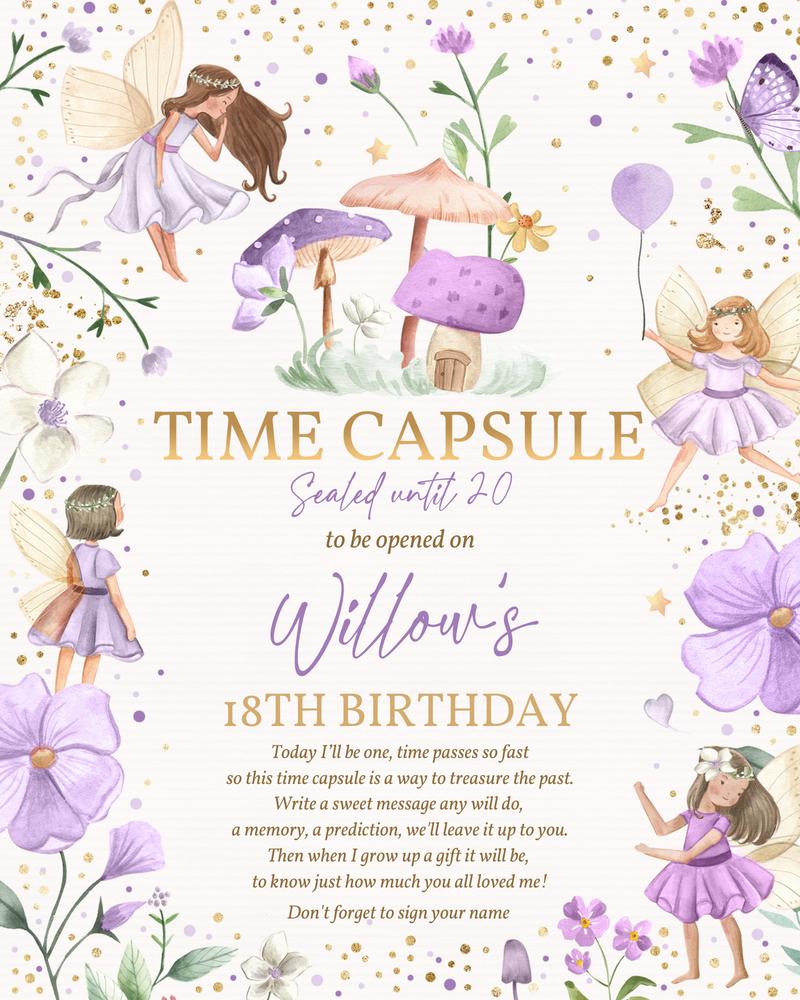 Fairy Birthday Invite & Time Capsule Card | Magical Floral Canva Template