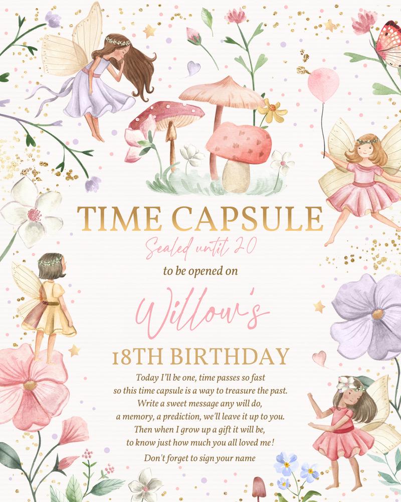 Fairy Birthday Time Capsule Note Card | Editable Canva Magical Floral Template