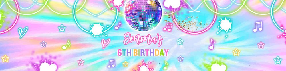 Editable Tie Dye Neon Dance Party Water Bottle Labels - Glow Disco Canva Template