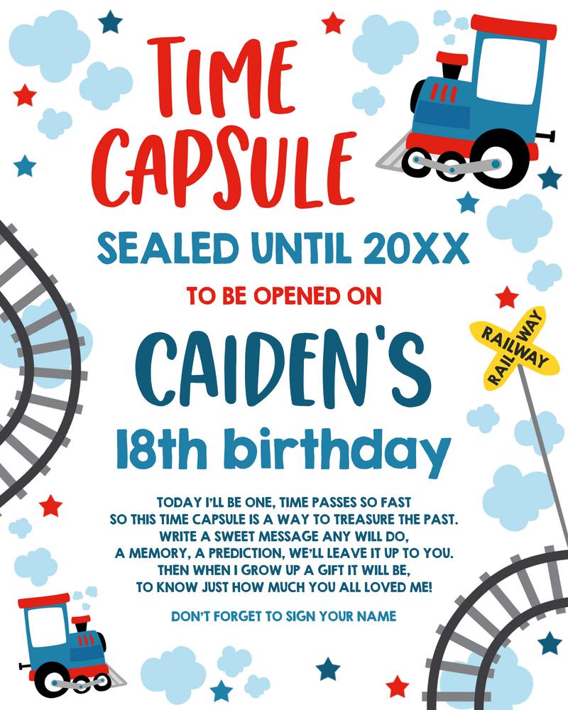 Choo Choo Train Birthday Time Capsule & Note Cards | Editable Canva Template