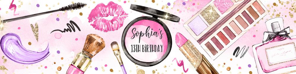 Editable Spa Makeup Party Water Bottle Labels | Pink Purple Gold Glitz & Glam