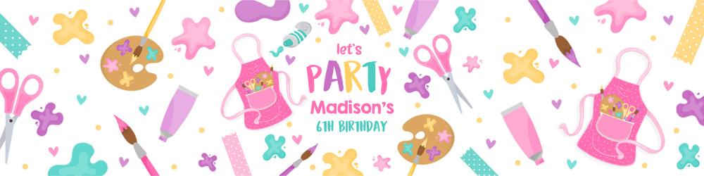 Editable Art Party Water Bottle Labels | Pink Painting Birthday Wrap Canva