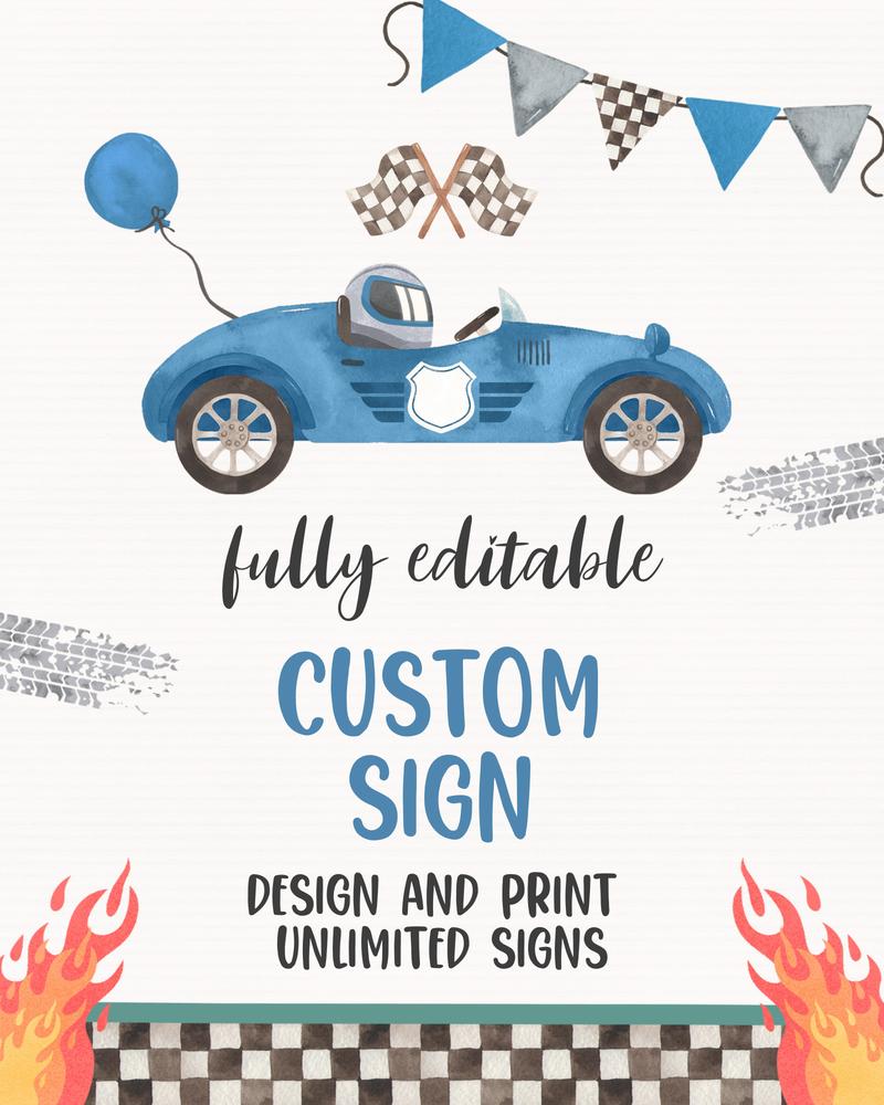 Two Fast 2nd Birthday Race Car Sign | Editable Canva Template