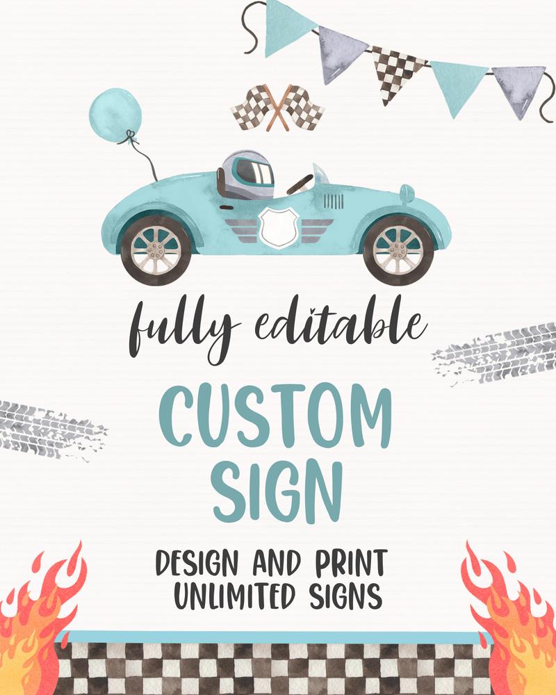 Two Fast Race Car 2nd Birthday Sign | Editable Canva Birthday Poster