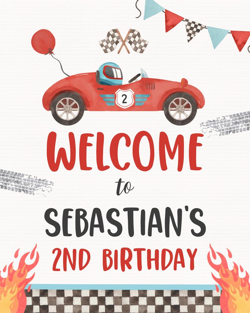 Two Fast Race Car Birthday Welcome Sign | Editable 2nd Birthday Canva Template