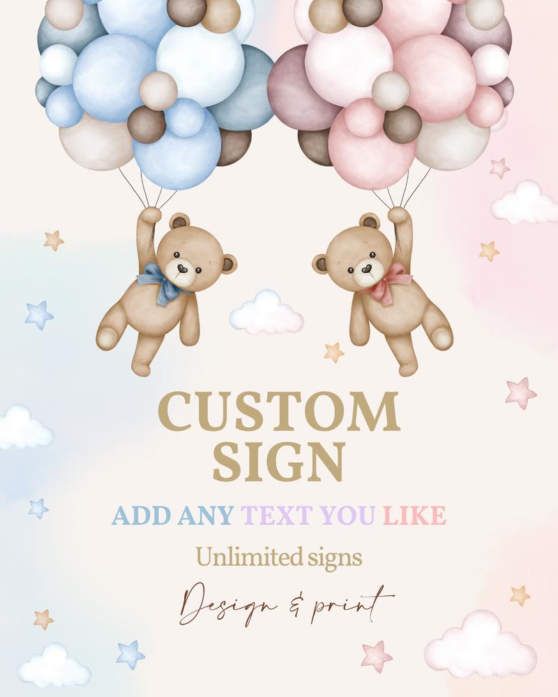 Editable Teddy Bear Gender Reveal Sign | Pink Blue Baby Shower Poster